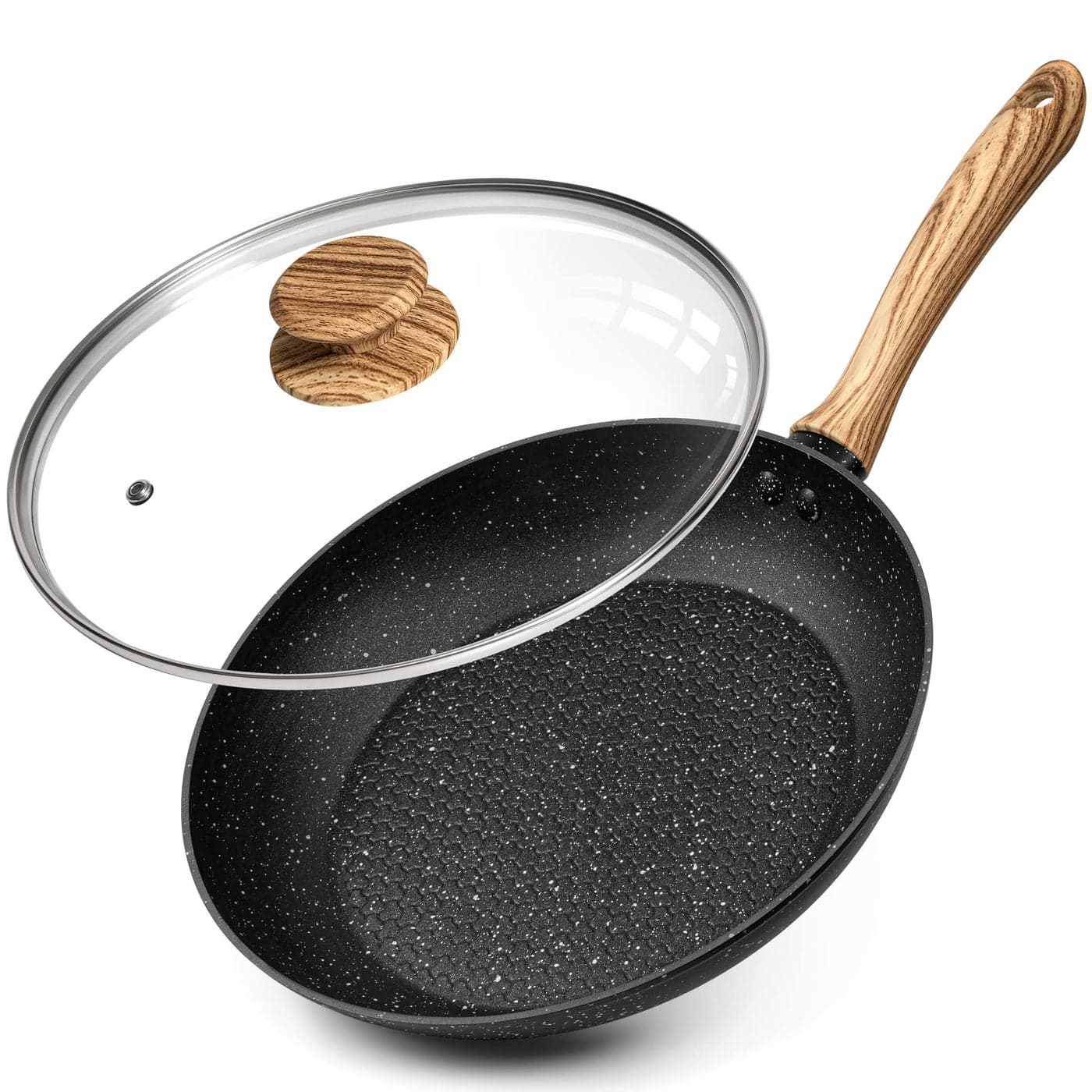 MICHELANGELO Nonstick Frying Pan with Lid 10 Inch Frying Pan with Honeycomb Coating Non Stick Skillet with Lid Healthy NonToxic Granite Fry Pan Induction Compatible