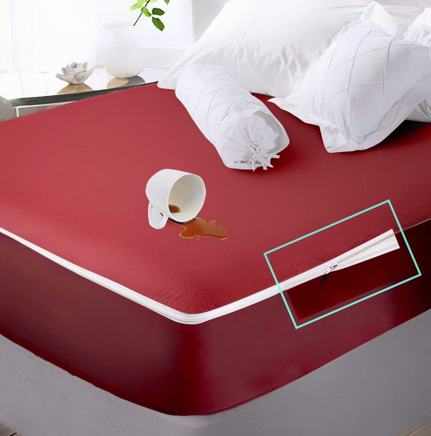 Trance Home Linen Zippered Chain 78"x72"x8" Cotton Waterproof Mattress Protector | Dust Mite Proof, Bed Bug Protection Mattress Cover for King Bed Size with 8 inch Thick (78x72x8 inch, Maroon)