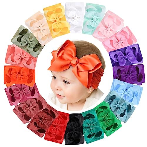 doboi Baby Girl Hair Bows and Nylon Headbands Set - 20PCS Infant Toddler Accessories With Big Bows