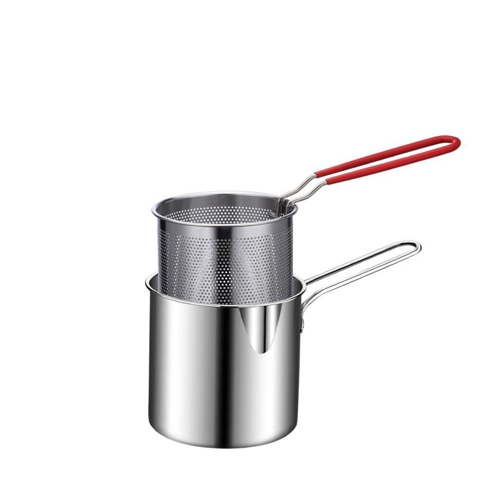 OCHHAV Deep Frying Strainer Oil Basket With Fryer Tong Stainless Steel Deep Fryer French Fries Basket Fry Pan Food Strainer Colander Potato Chips Rack Mini Mesh Pot Chicken Fryer For Kitchen Deep Fryer