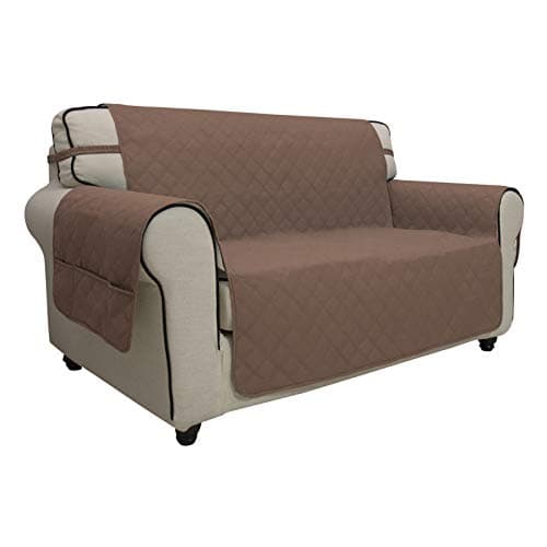 Easy-Going Sofa Slipcover Loveseat Cover Waterproof Couch Cover Washable Sofa Cover for 2 Cushion Couch Non-Slip Fabric Furniture Protector with Pocket for Pets Kids Dog Cat (Loveseat, Brown)