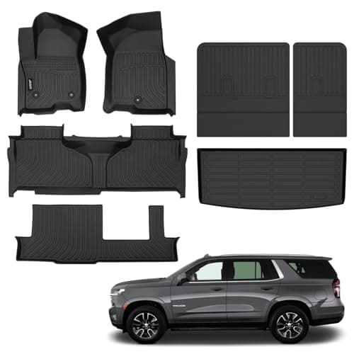 Jenofa-Car Floor Mats for Chevy Tahoe/GMC Yukon 2021-2025 8-Seater Bench All Weather Mats Full Set Waterproof Floor Liners Custom Accessories Black (Floor Mats & Rear Seat Back Mats & Cargo Liner)