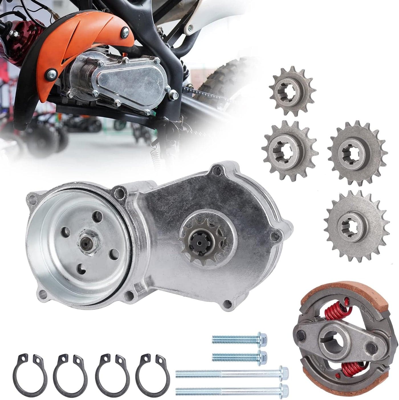 Qiufadong Heavy Duty Transmission Gear Reduction Box Clutch for 47cc 49cc 2-Stroke Pocket Mini Bike
