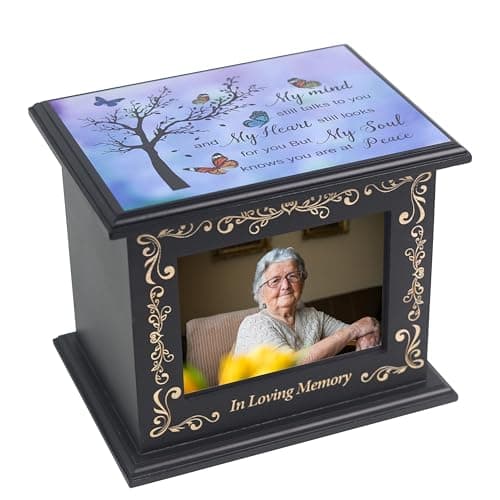 Wooden Urn Box for Ashes Cremation Urns for Human Ashes Adult Male or Female, Memorial Keepsake Urns with Photo Frame, Funeral Casket for Men Women, Burial Urn for Adults Up to 200 IBS-Tree