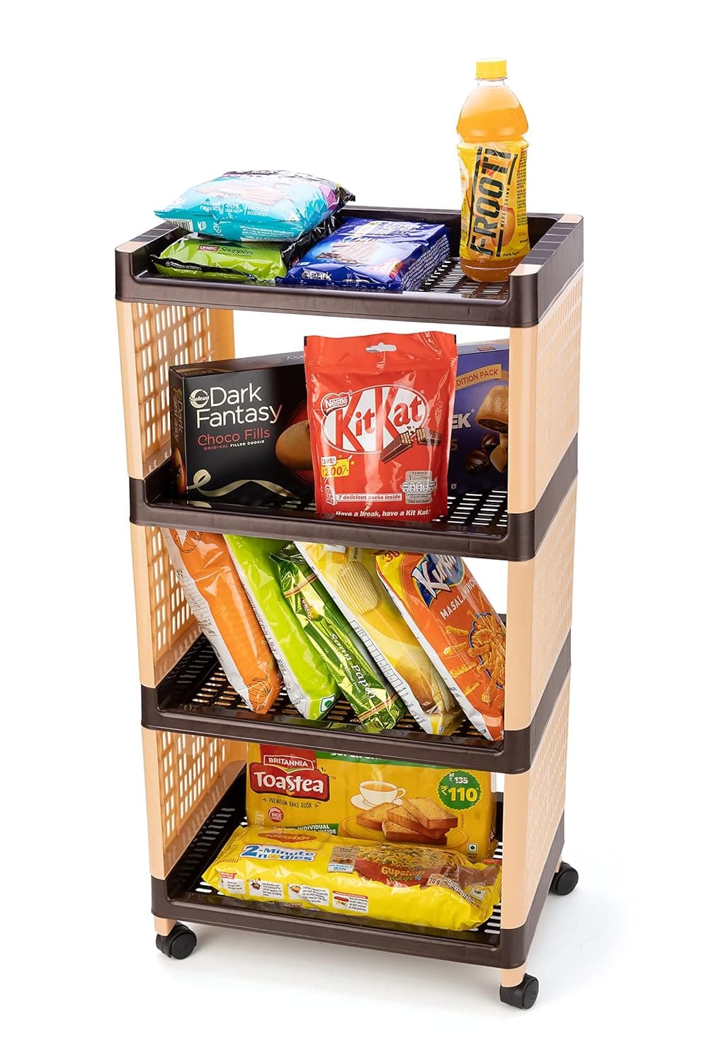 FOROLY 4Layer Multipurpose Plastic Basket Cart Portable Storage Solution for Any Space 4 Layer Brown and Ivory