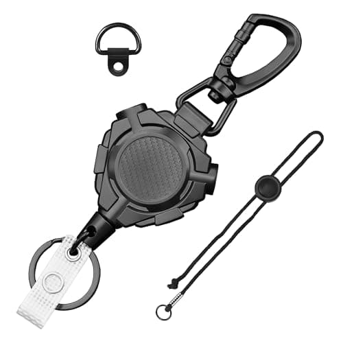 Ezcora CB Mic Holder Retractable Microphone Keeper Heavy Duty CB Radio Retractable Hanger Tether, 32" Stainless Steel Cord, 12" Nylon Attachment Lanyard, D-Ring Mount Included