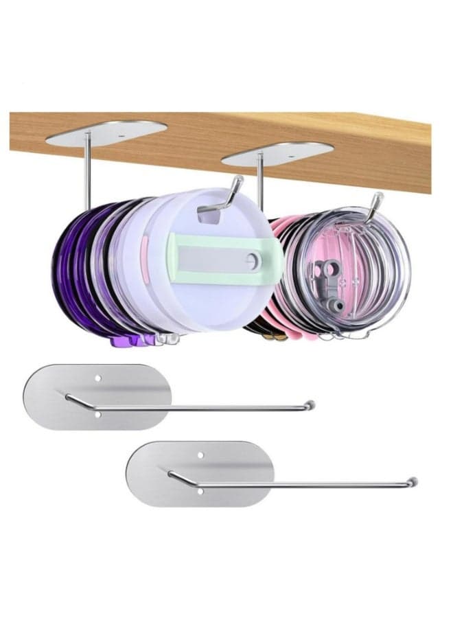 2 Pack Tumbler Lid Organizer Cup Lid Organizer for Yeti/Stanley/Simple Modern Tumbler Lids Self-Adhesive Lid Hook for Kitchen