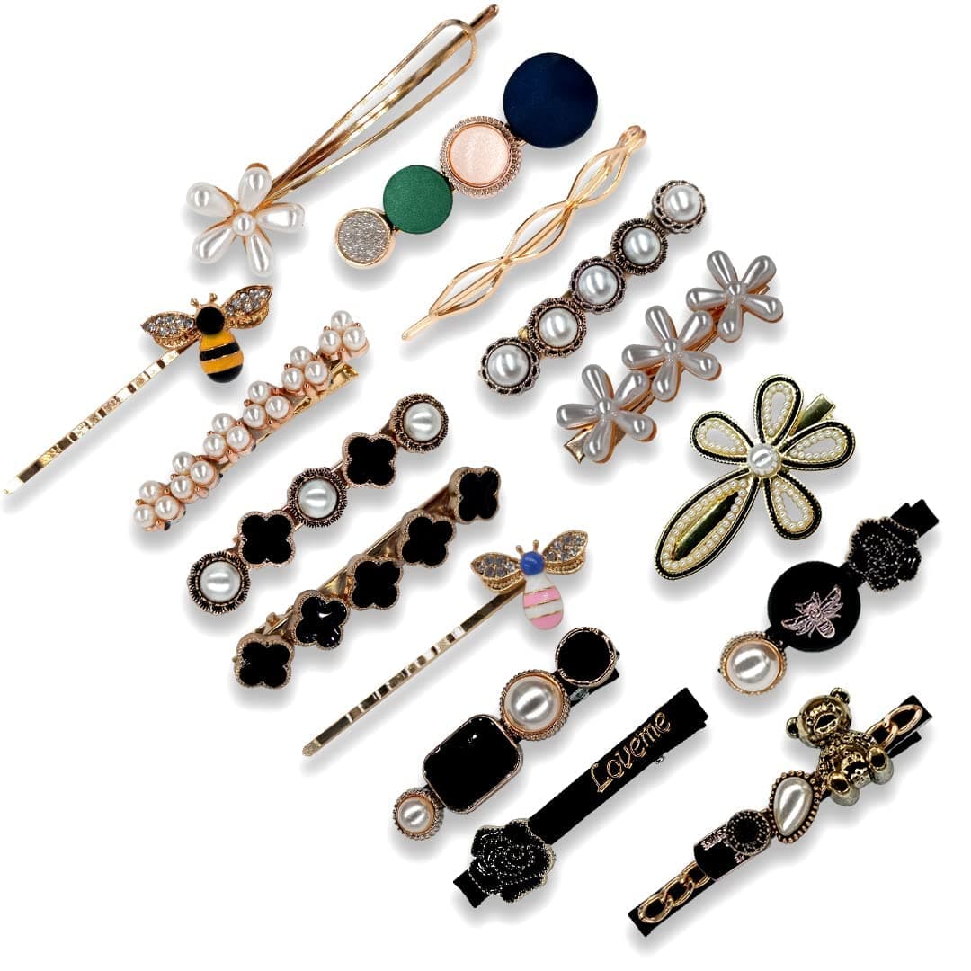 RedChimes Korean Style Pearl Hairpin Bobby Pins Marble Hair Clip Hair Accessories Set Of 15 Piece