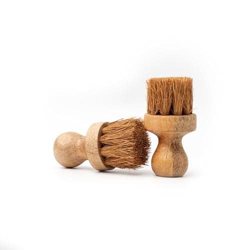 WoCra® Wooden Dish Scrub Brush Pack of 2 | Natural Coir Bristles Kitchen Scrubber Brush for Cleaning Vegetables, Cast Iron, Pots, Pans & Sink | Natural Wooden Kitchen Cleaning Tool
