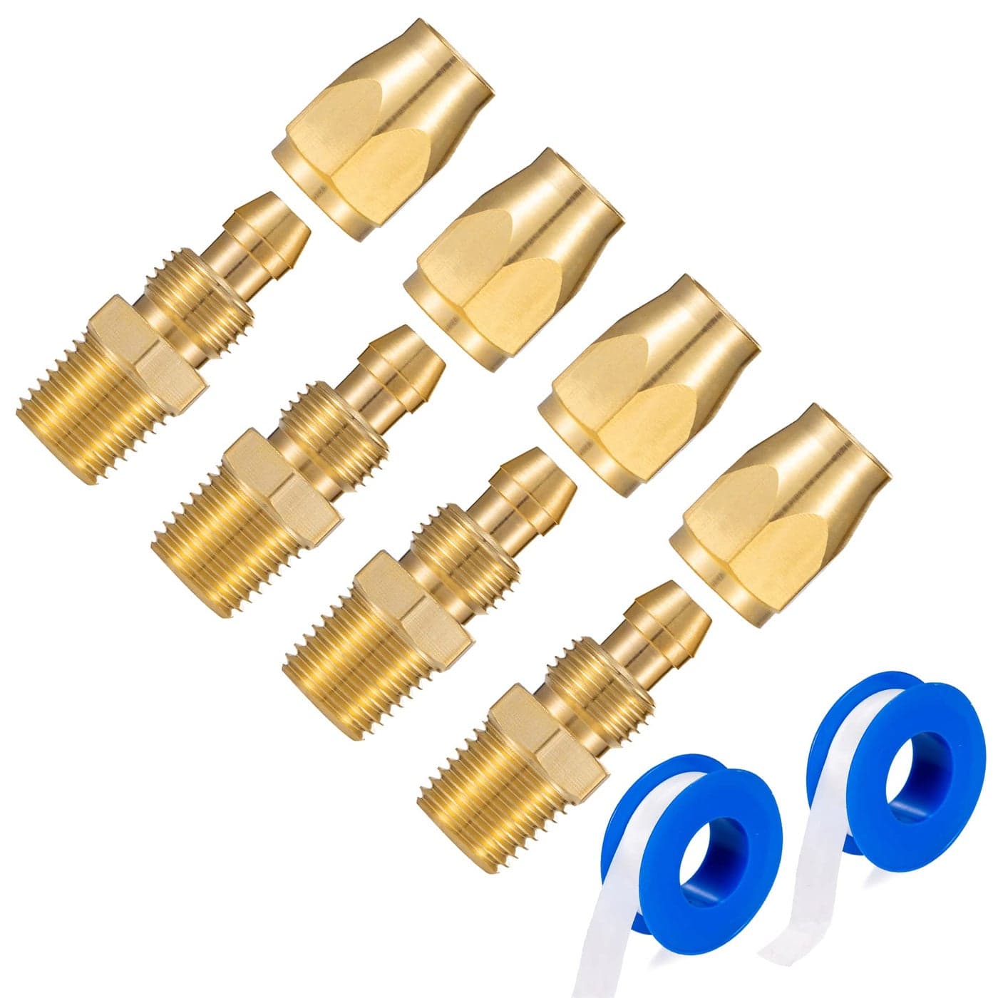 Breezliy Premium Solid Brass 4PCS Reusable Replacement Fitting For 38Inch ID Hose14Inch NPT Rigid