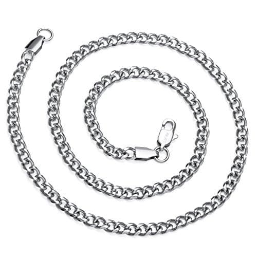 AmyRT Jewelry 4mm Silver Stainless Steel Link Curb Chain Necklace for Men Women 24 in
