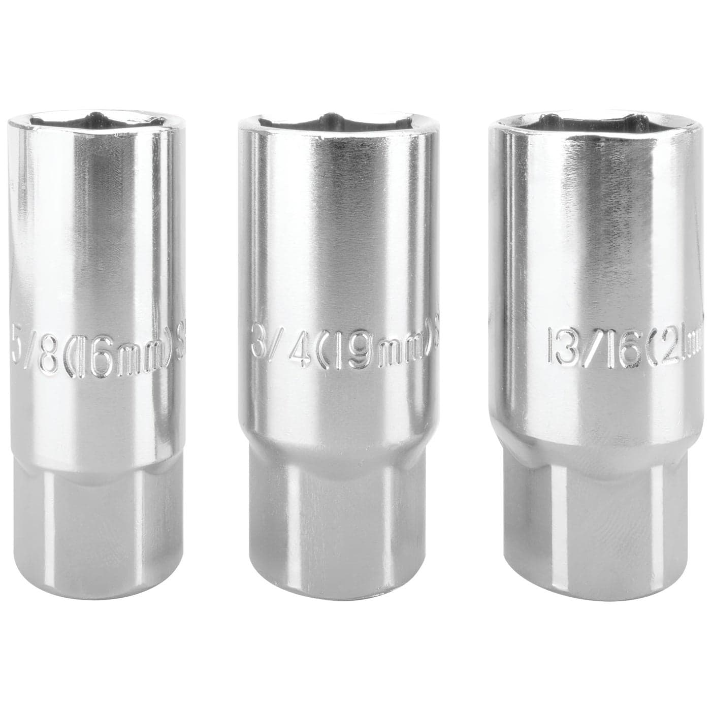 Performance Tool 1410 Spark Plug Socket Set 3 Piece Alloy Steel Construction SAE Sizes 58 34 and 1316
