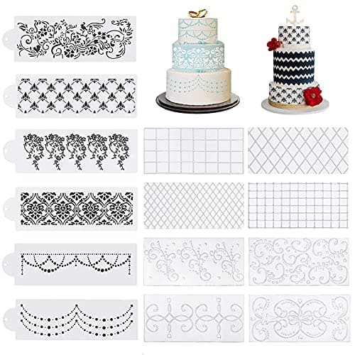 BINBE 14 Pcs Cake Decorating Stencils for Floral Wedding Special Cakes DIY Baking Decor Mold