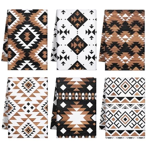 Breling Set of 6 Western Aztec Kitchen Towels Vintage Themed Dish Towel Bathroom Decorative Rustic Cloths for Kitchen Bathroom Home Cooking Housewarming Gifts, 14 x 21 Inch