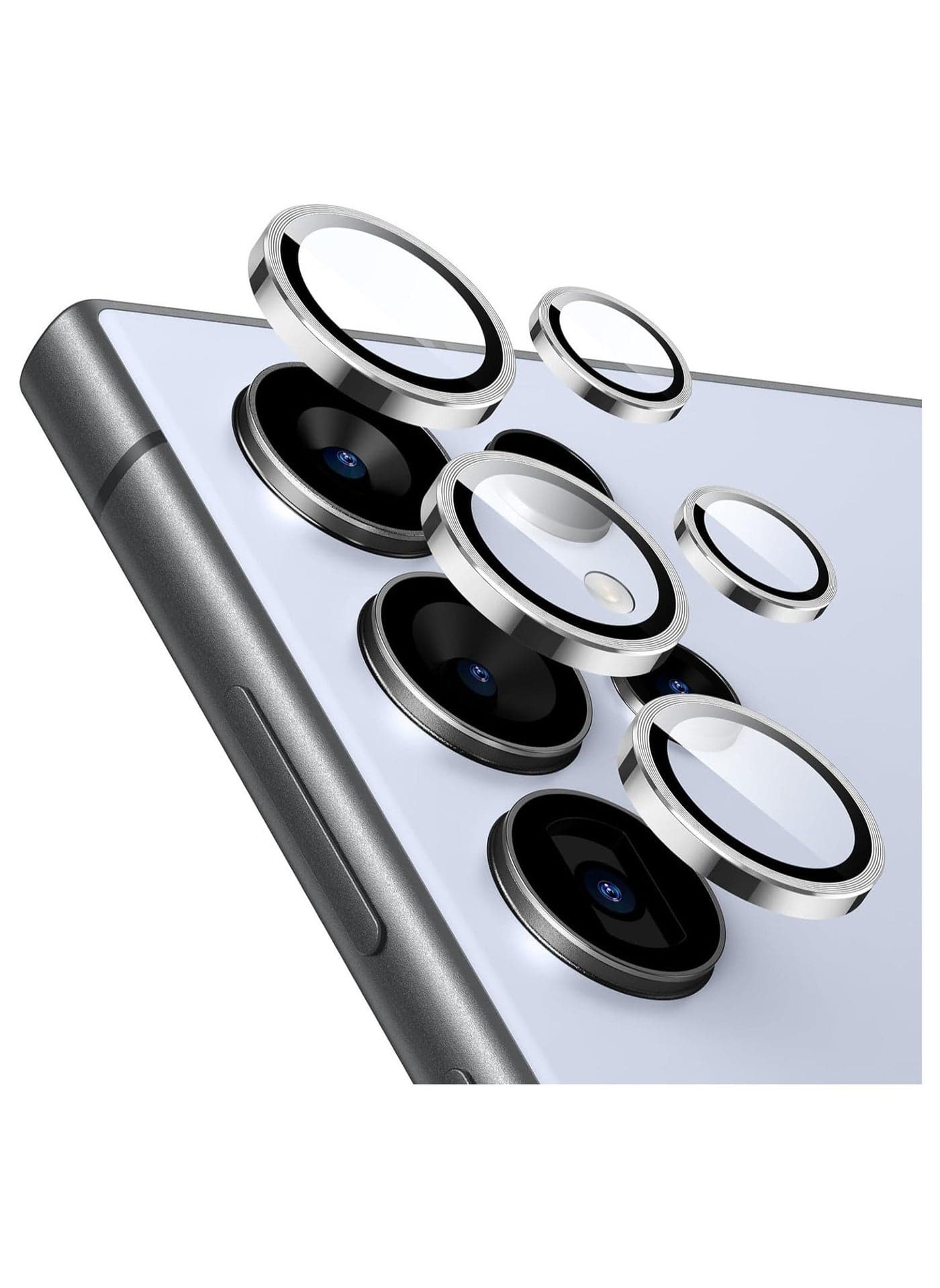 Samsung Galaxy S24 Ultra Camera Lens Protector, Individual Lens Protectors, Scratch-Resistant Ultra-Thin Tempered Glass with Aluminum Edging, Galaxy S24 Ultra Case Friendly, 1 Set, Silver