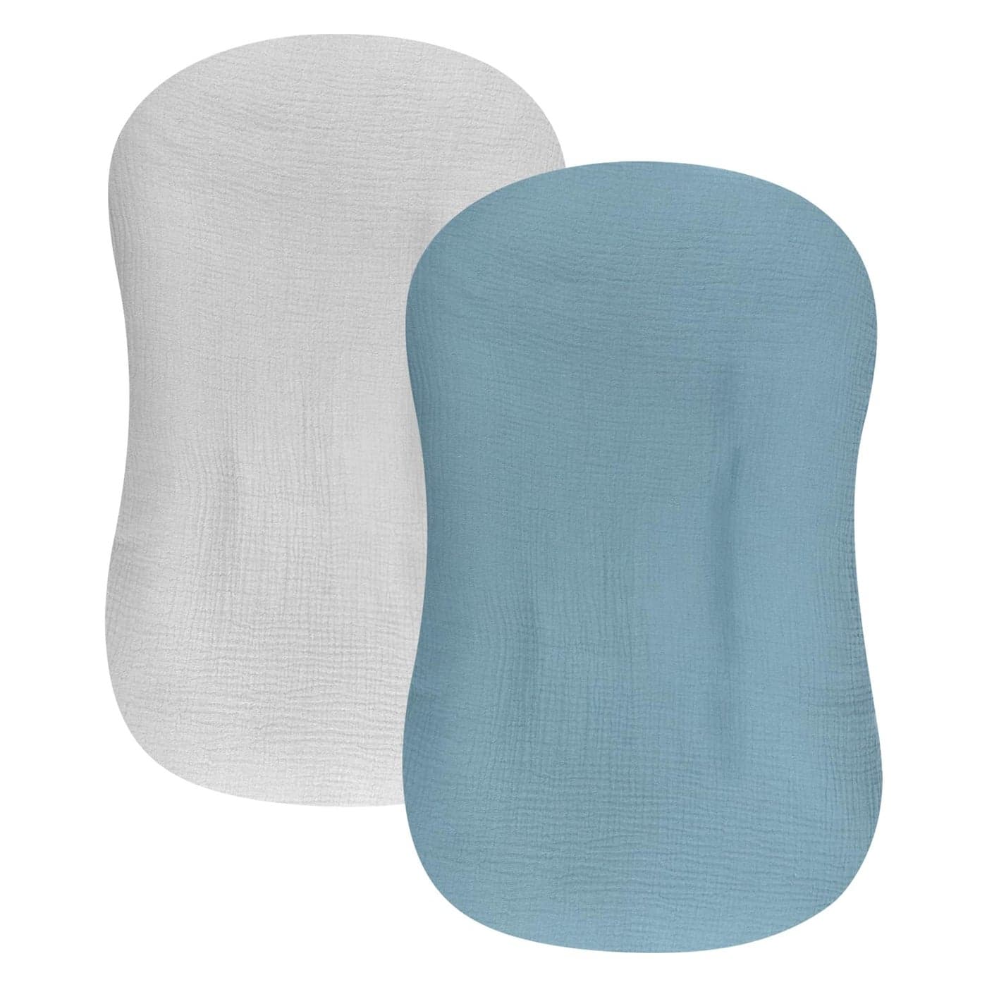 Hooyax Baby Lounger Cover 2 Pack 100 Muslin Cotton Newborn Lounger Pillow Covers Only Soft Breathable Infant Lounger Cover with Reinforced Stitching Fits Most Standard Baby Loungers Blue Grey