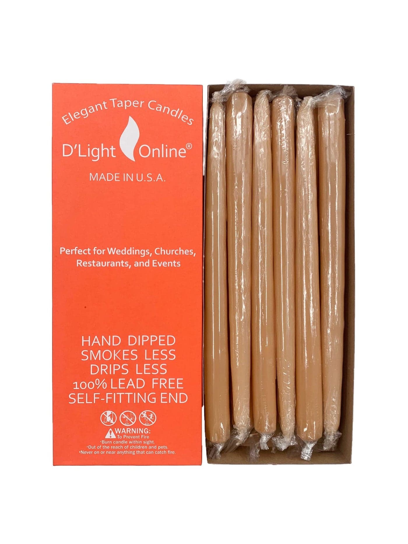 Dlight Online Elegant 12 Unscented Spice Gold Brown Taper Candles Premium Quality HandDipped Tapered Candles Dripless and Smokeless Set of 12 Individually Wrapped 12 Inch Spice Gold
