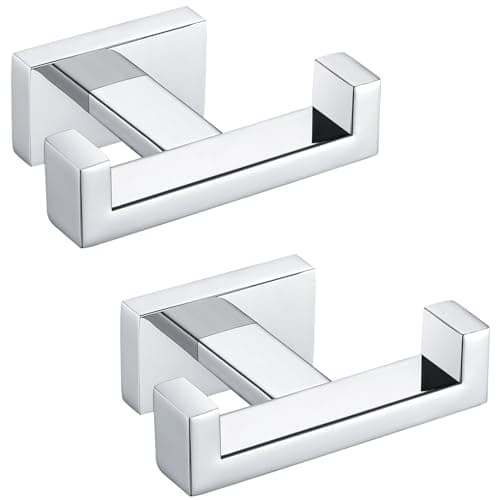 Angle Simple Double Towel Hooks SUS 304 Stainless Steel Robe Coat Wall Hooks for Bathroom Polished Chrome 2 Pack