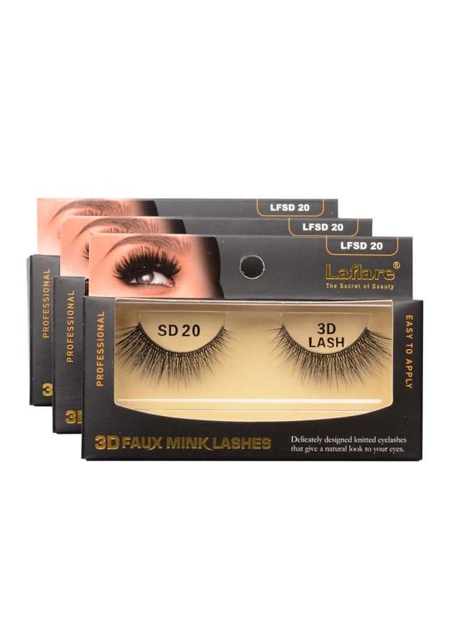 3 Pairs 3D Faux Mink Volume Pack Reusable Eyelashes Multi-layered Effect Natural Look False Eyelashes Handmade Soft Thick Extension Eyelashes (SD20)