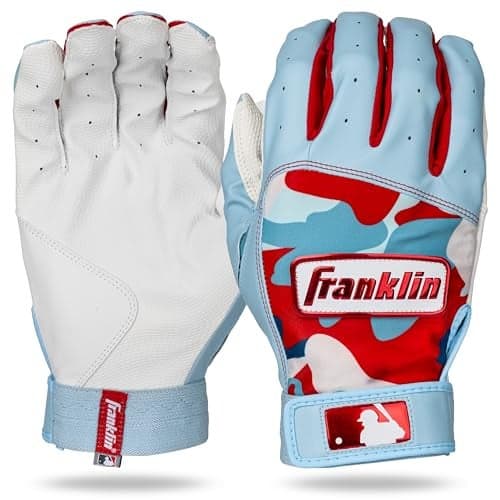 Franklin Sports MLB Batting Gloves - Digitek Camo Baseball + Softball Batting Gloves - Premium Leather Baseball Gear - Adult + Youth Pair - Carolina Blue + White Camo - Adult Large
