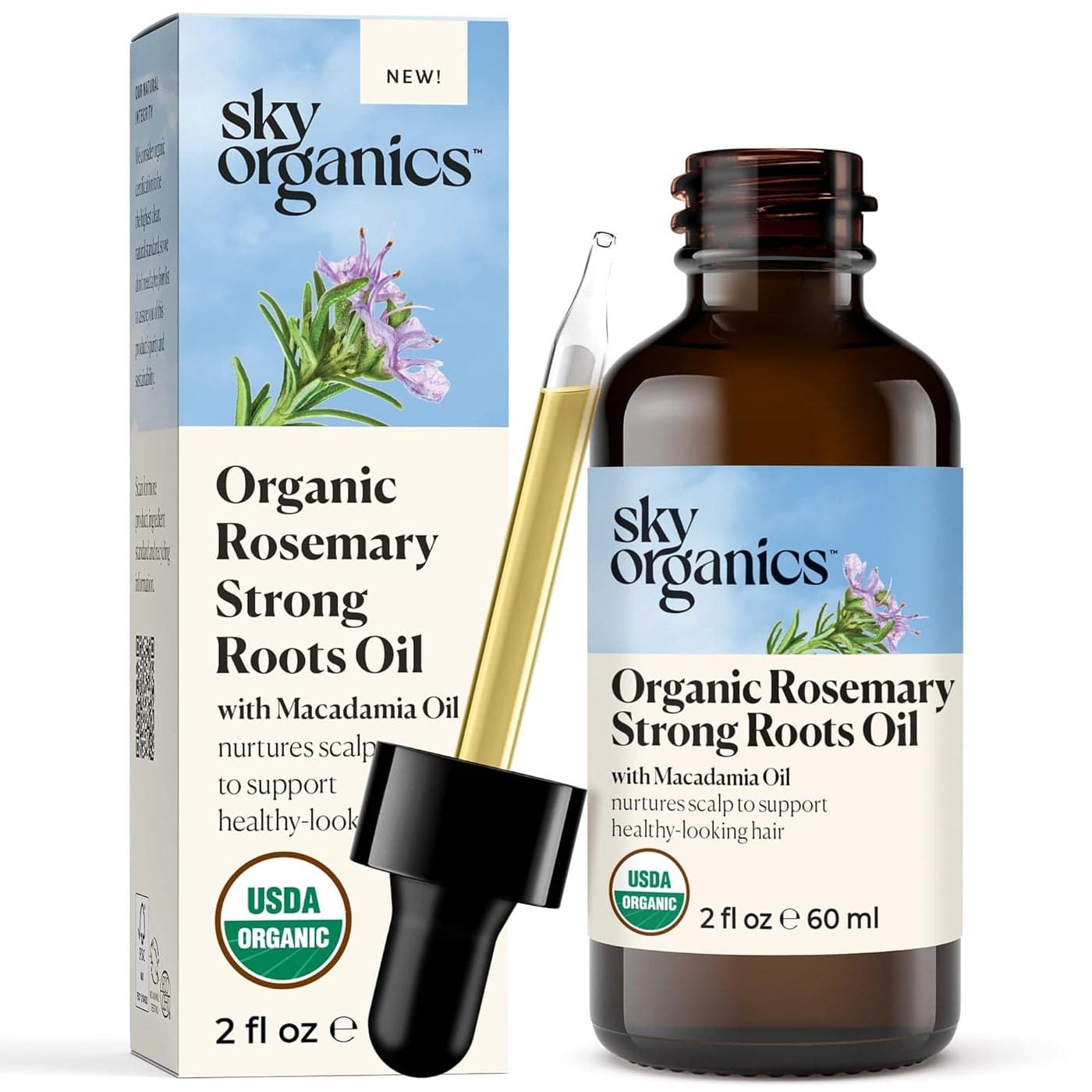 Sky Organics - Organic Rosemary Oil with Strong Roots - Hair Growth Serum with Macadamia, Jojoba & Essential Oils for Scalp - Natural Beauty and Hair Care - 2 fl oz