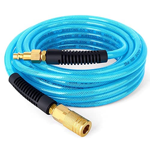 GASHER 1/4'' x 25FT Reinforced Polyurethane Air Hose, Maximum Working Pressure 300PSI,Composed of Brass And Blue PU hose, Easy to Install