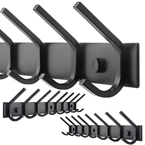 WEBI Coat Rack Wall Mounted,8 Hooks for Hanging Coats,Hook Rack Hook Rail Coat Hanger Wall Mount for Backpack,Clothes,Jacket,Black,2 Packs