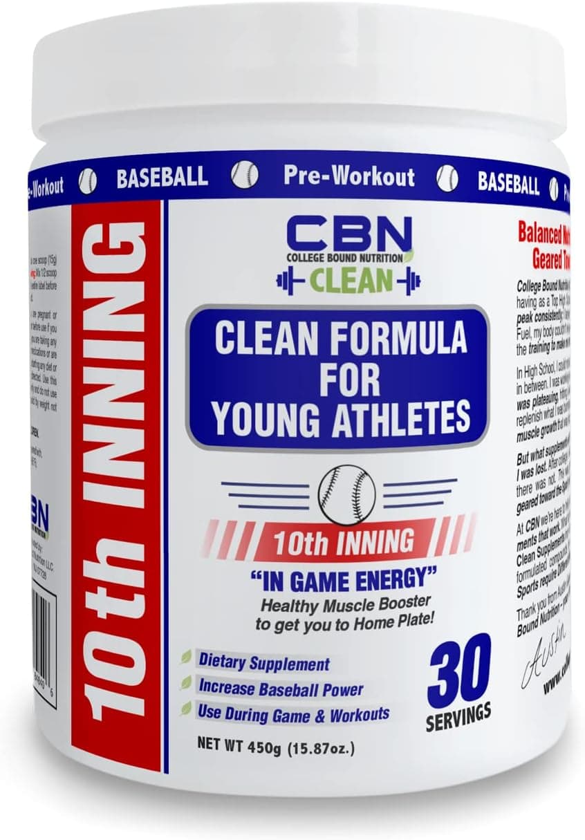 Youth Baseball Softball inGame Energy 10th Inning Vitamins Electrolytes Amino Acids for Explosiveness StimFree 30 Servings
