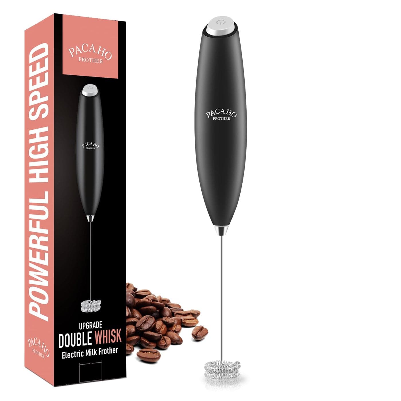 PACAHO Powerful Milk Frother with Double Whisk Handheld Electric Foam Maker Hand Mixer Wand Portable Mini Blender Foamer Stirrer for Coffee Latte MatchaHot Chocolate