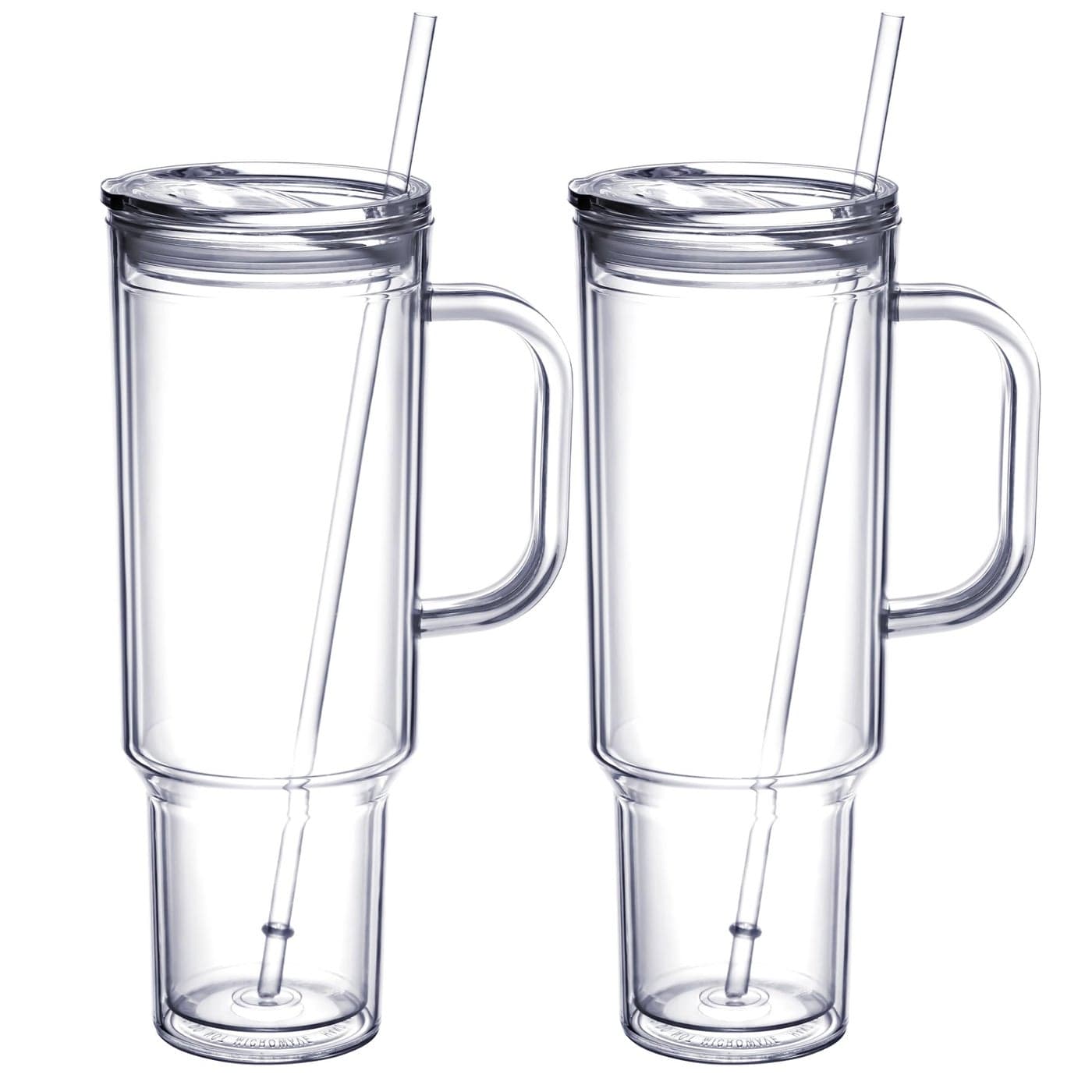 MEWAY 40 oz Tumbler with Handle and Straw LidDouble Wall Vacuum Reusable plastic Water Bottle Travel Mug CupClassic Acrylic Tumblers Cupholder Friendly 2 Pack