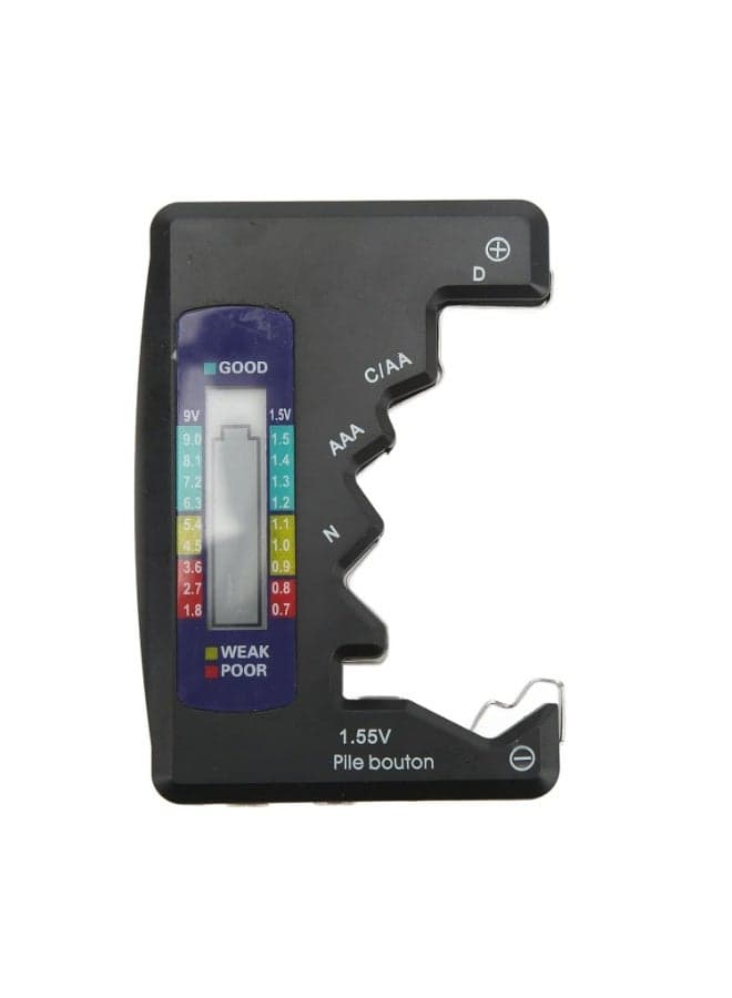 Professional Battery Capacity Tester - Digital LCD Display Analyzer for AA/AAA/C/D/9V & 1.5V Button Cells (Black)