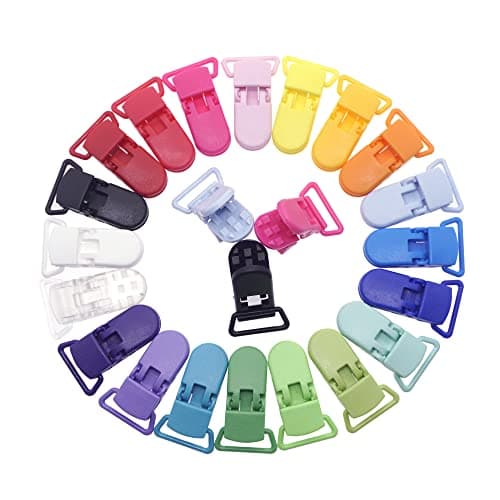Sutoyuen 25Pcs Pacifier Clips Holders Suspender Mitten Binky Clip for DIY Dummy Chain Baby Blankets Bib Holder Suit for 20mm Ribbon Mix 20 Color