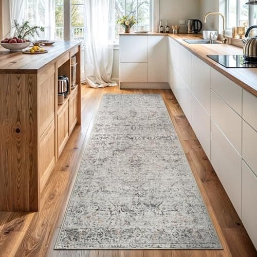 Bloom Rugs Caria Washable Non-Slip 10 ft Runner - Ivory/Gray/Caramel Traditional Runner for Entryway, Hallway, Bathroom, and Kitchen - Exact Size: 2'6" x 10'