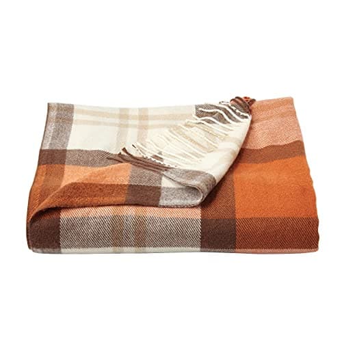 Lavish Home Collection Faux Cashmere Acrylic Oversized Throw Blanket - Luxuriously Fluffy, Soft Cashmere-Like Woven Acrylic, Breathable with Stylish Vintage Design - Spice Plaid