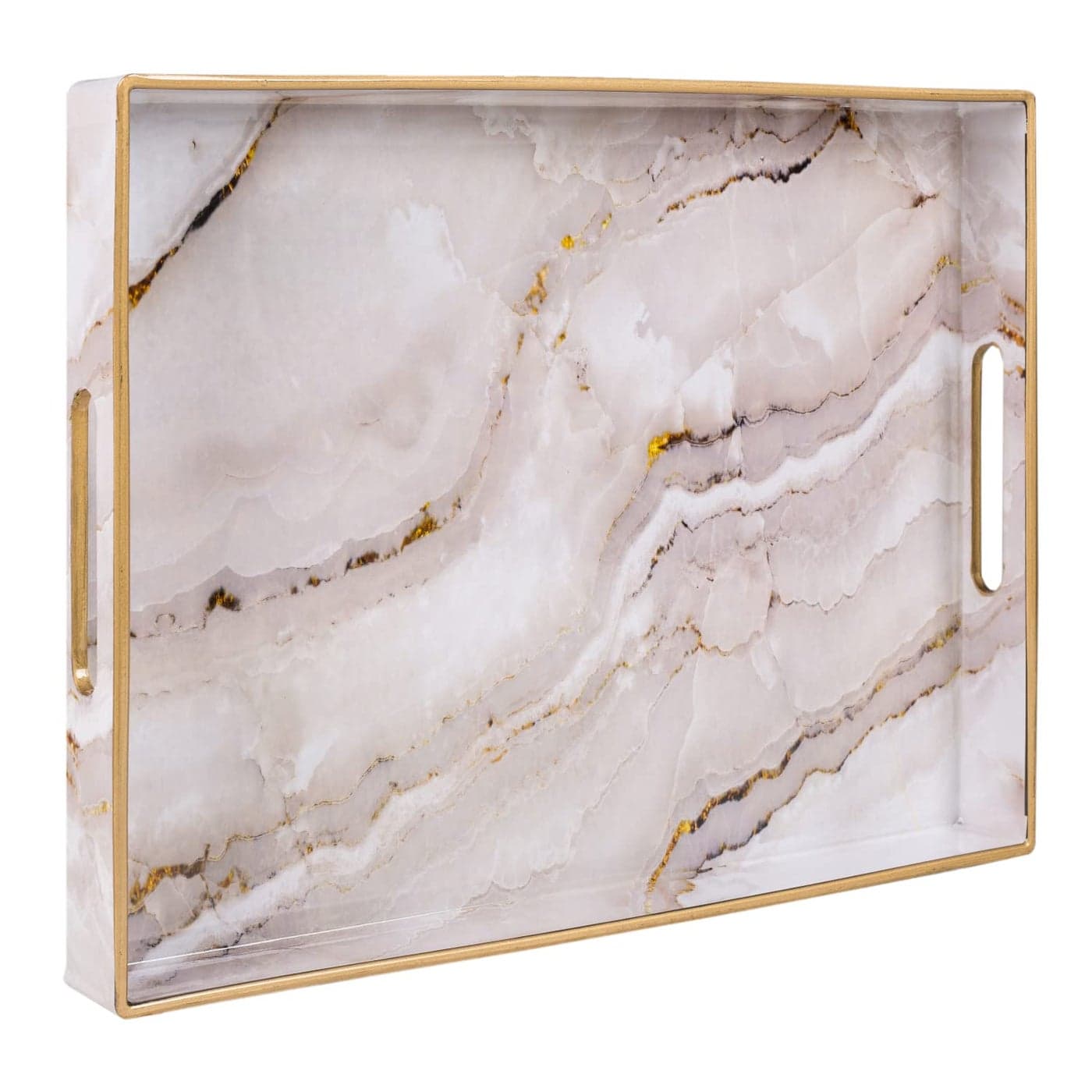 MAONAME Plastic Decorative Tray Marbling Tray with Handles Rectangular Coffee Table Trays Serving Trays for Ottoman Bathroom Kitchen 157 x 118 White