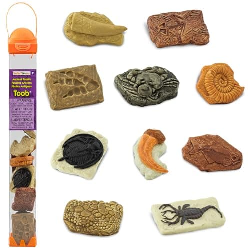 Safari Ltd Ancient Fossils TOOB Figurines Dino Footprint Giant Crab Ammonite Raptor Claw TRex Tooth Frog Skeleton Sea Scorpion More Educational Toys for Boys Girls Kids Ages 3