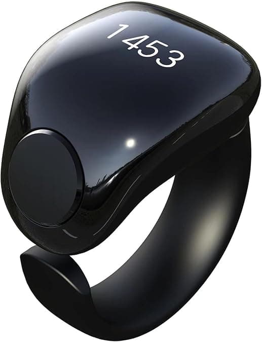 Telawah Tasbih Zikr Smart Ring Clock Adjustable Counter 2 Sizes 18 and 20mm APP Support Digital Counter Prayer Reminder Ring Waterproof 4 Digit Finger Counter Zikr Ring for Muslims Black