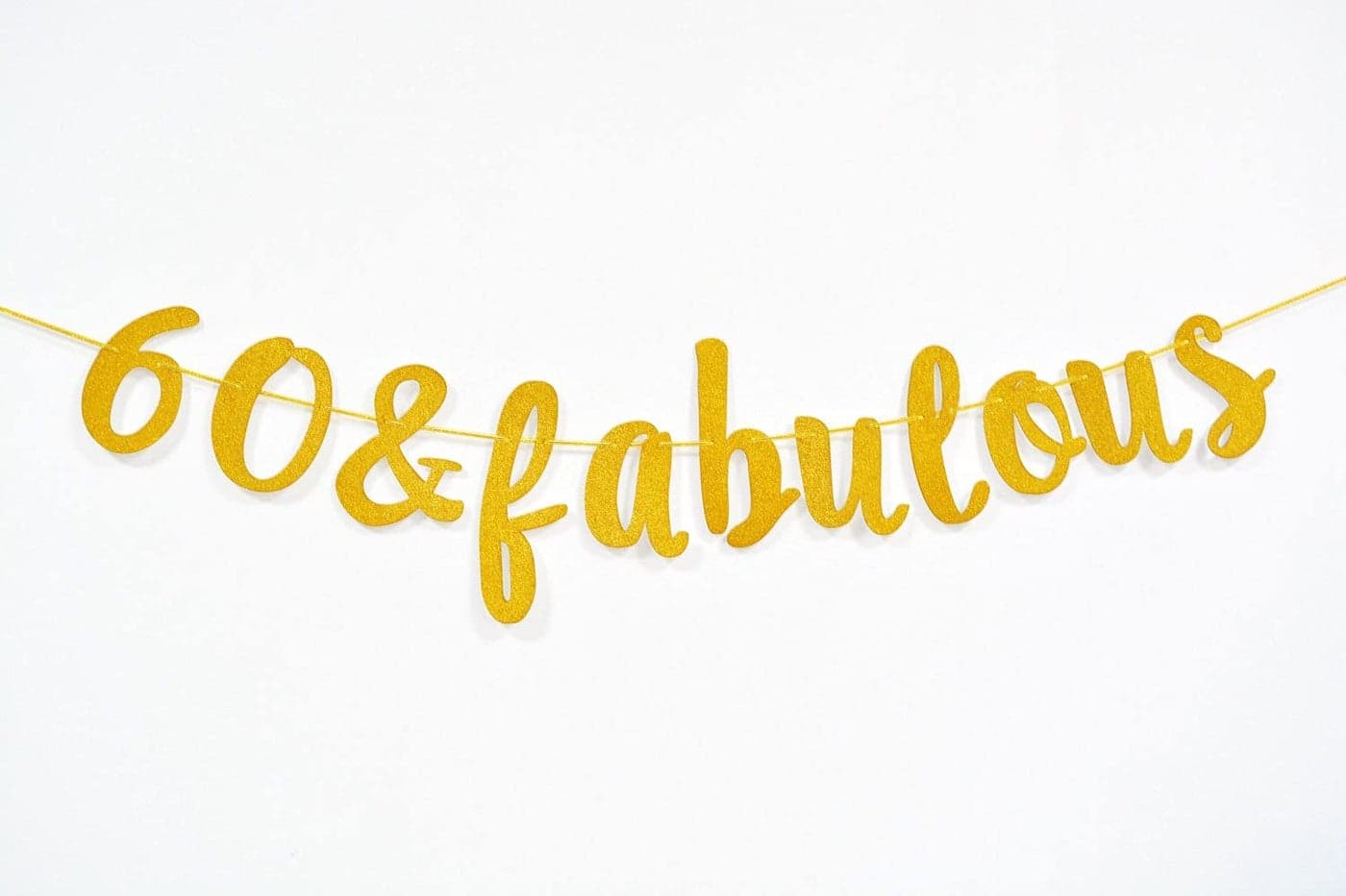 Festiko®60 & Fabulous Cursive Banner- Happy 60th Birthday Anniversary Party Supplies, Ideas and Decorations(Gold)