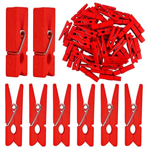 Jdesun 50pcs Wooden Photo Clips Natural Wooden Mini Laundry Pins Clothespins Wood Picture Paper Pegs Pins Clips for Home Office Arts Crafts Handmade Decoration(Red)