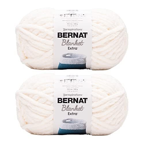 Bernat Blanket Extra Chunky Chenile Acrylic Yarn - 300g/10.5oz (Pack of 2) #7 Jumbo Heavyweight Yarn for Knitting & Crocheting, Amigurumi, Thick Blankets (Vintage White, 97 Yards), 16102727042P02