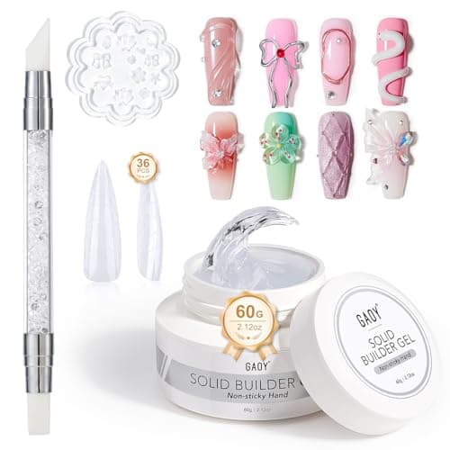 GAOY 60g Solid Builder Gel for Nails, Non-Sticky Hand 3D Sculpting Hard Gel for Art Carving Modeling and Extension, Clear
