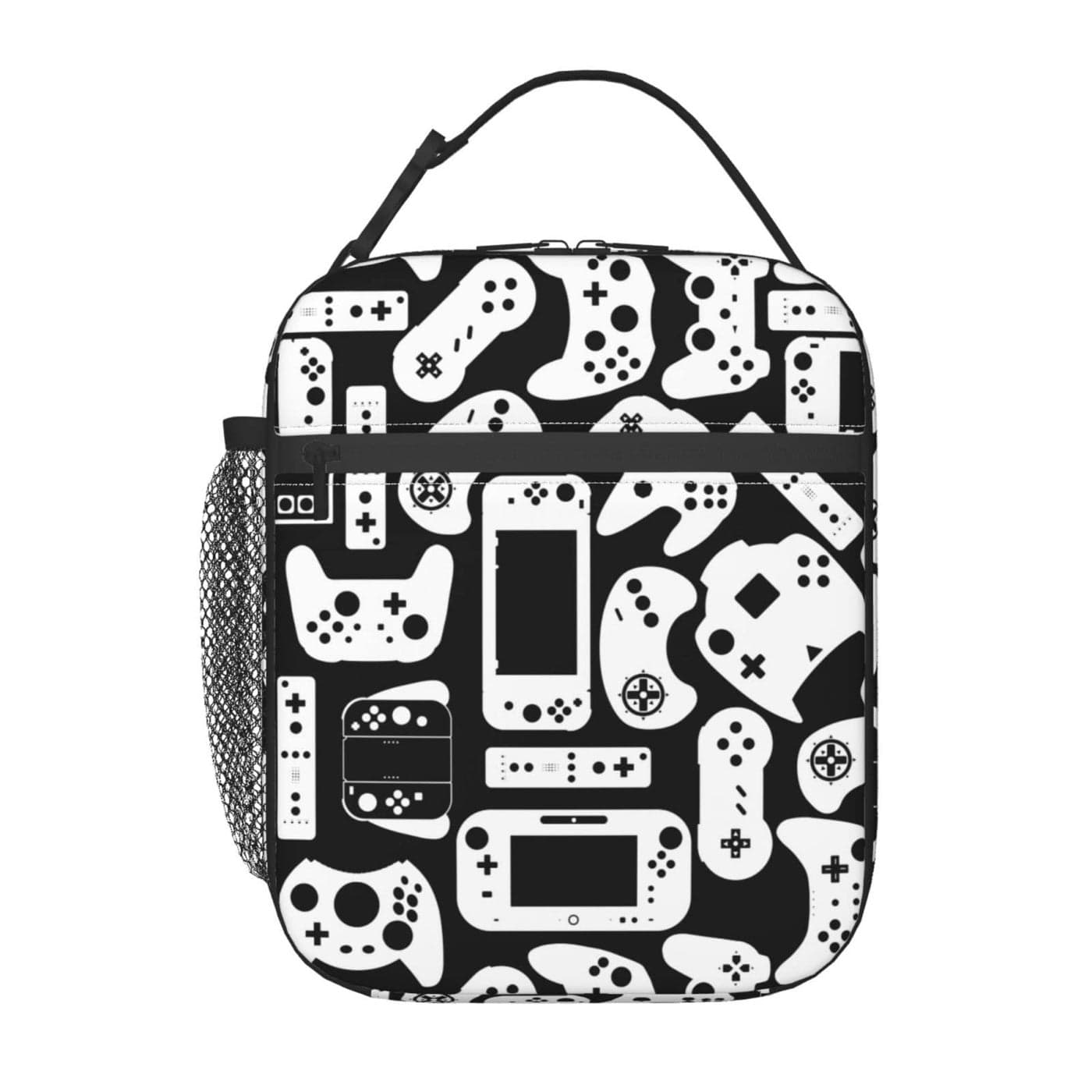 Video Game Black And White Lunch Bag For Boys Kids Cool Reusable Lunch Box Portable Insulated Meal Bags Tote For School Girls Men Work Travel Picnic