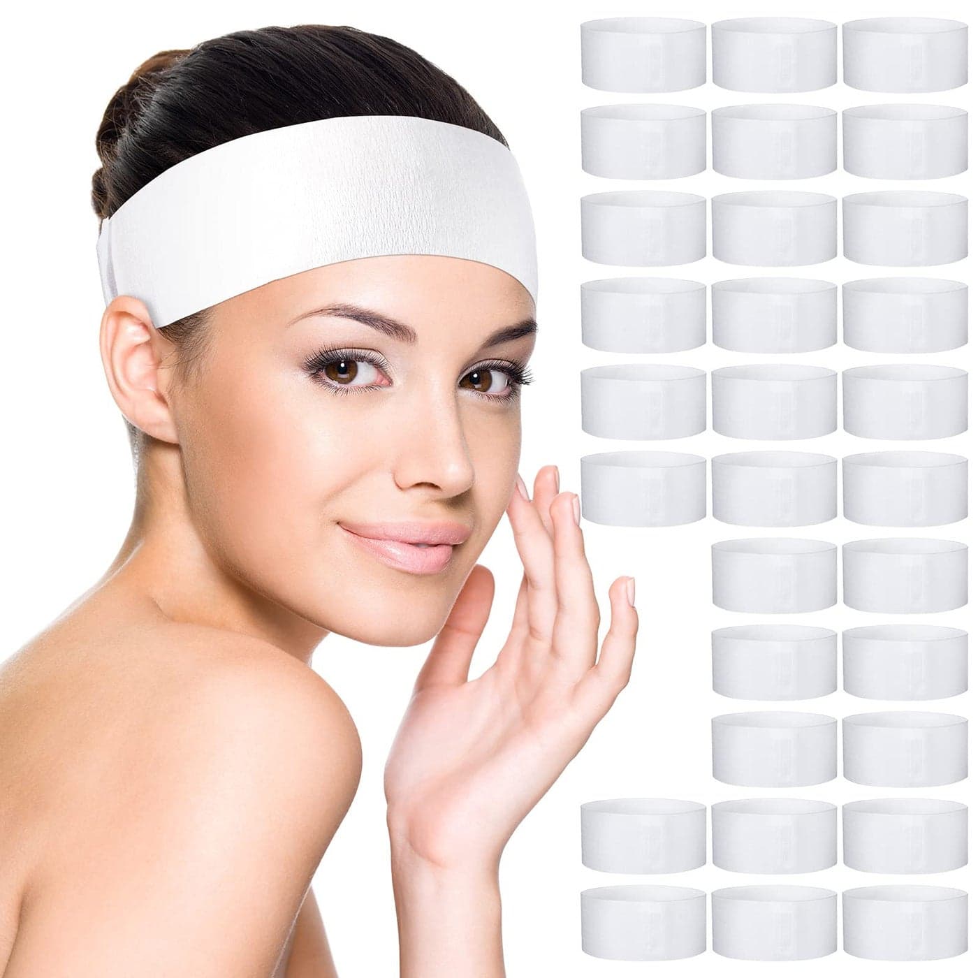 Waydress 140 Pieces Disposable Spa Facial Headbands with Convenient Closure Stretch Facial Headwraps Soft Skin Care Hair Band for Women SalonsWhite