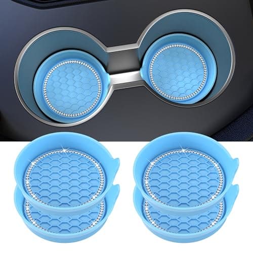 Amooca Car Cup Coaster Universal NonSlip Cup Holders Bling Crystal Rhinestone Car Interior Accessories 4 Pack Light Blue