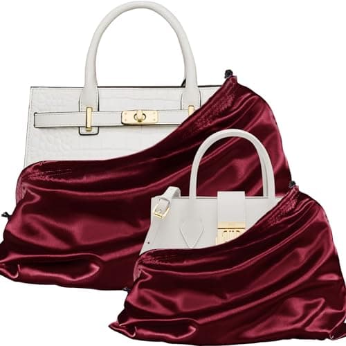 P Pothuiny 2 Pcs Satin Dust Bags for Handbags, Burgundy Silky Dustproof Drawstring Bags Large Travel Storage Pouch for Purses Shoes Boots (23.6x19.6 inch + 15.7x19.6 inch)