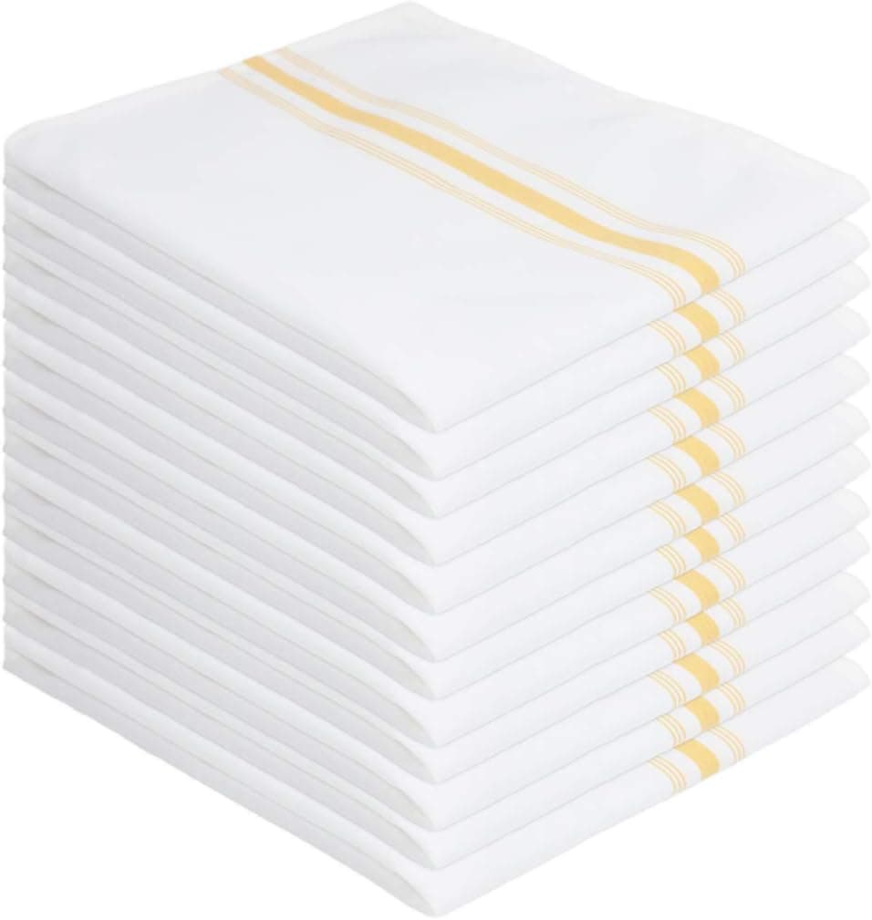 Arkwright Bistro Dinner Cloth Napkins Pack of 12 Absorbent Soft and Washable Professional Restaurant Quality Table Linen with French Stripes 18 x 22 in Gold