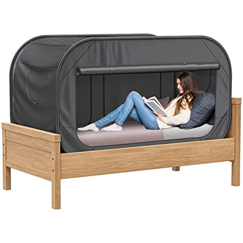 Skywin Twin Bed Tent, Pop-Up Privacy Canopy & Tent Beds for Kids and Adults – Cozy, Light Blocking, Breathable Pongee Fabric for Sleep, Play, or Study, Collapsible Design (Black)