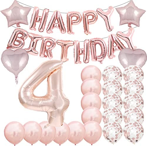 ZSNWGZ Sweet 4th Birthday Decorations Party SuppliesRose Gold Number 4 Balloons4th Foil Mylar Balloons Latex Balloon DecorationGreat 4th Birthday for GirlsWomenMenPhoto Props
