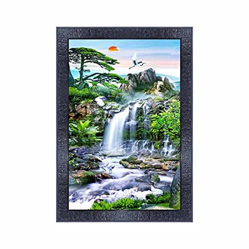pnf Poster And Frames Vastu Waterfall Landscape Scenery Wooden Photo Frame With Acrylic Sheet | Living Room, Bedroom | Home Decoration | Best Gifting Option (10x14inch Multicolour,Synthetic) 28193