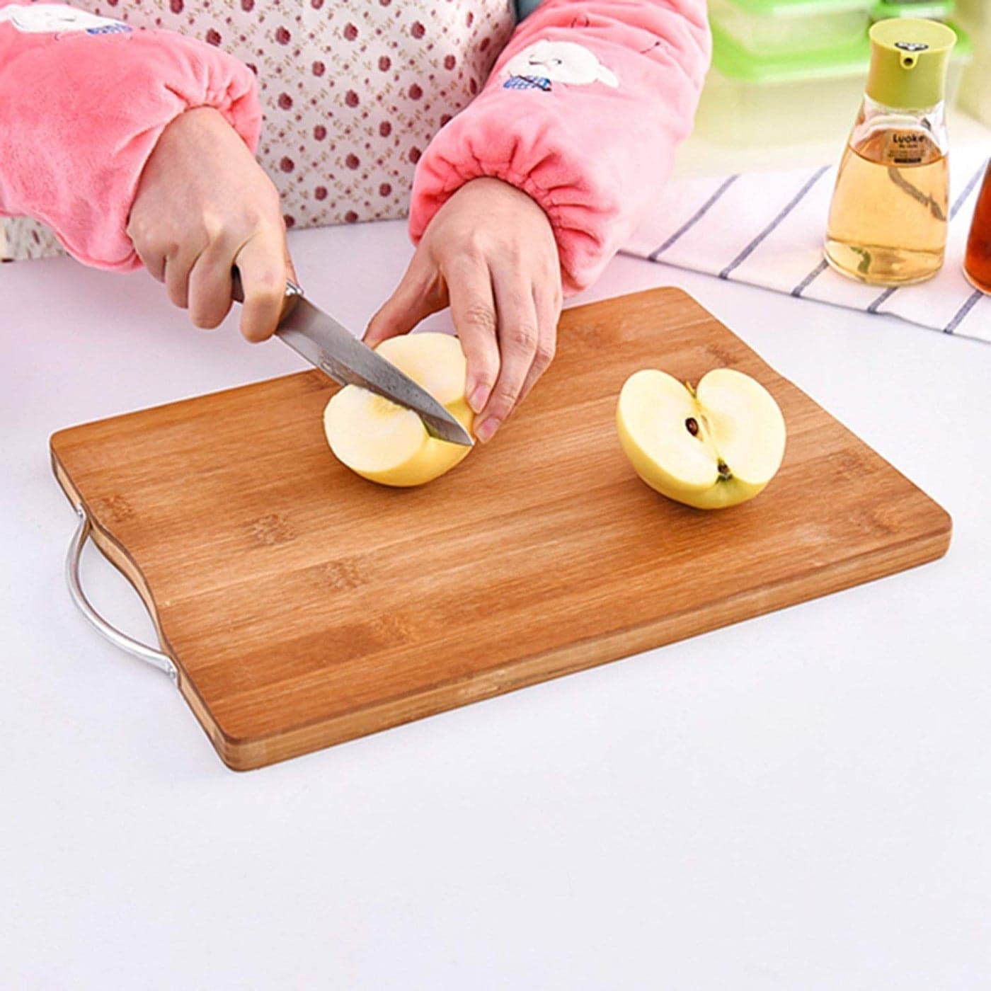 GION Thick Wooden Bamboo Kitchen Chopping Cutting Slicing Board with Holder for Fruits Vegetables Meat